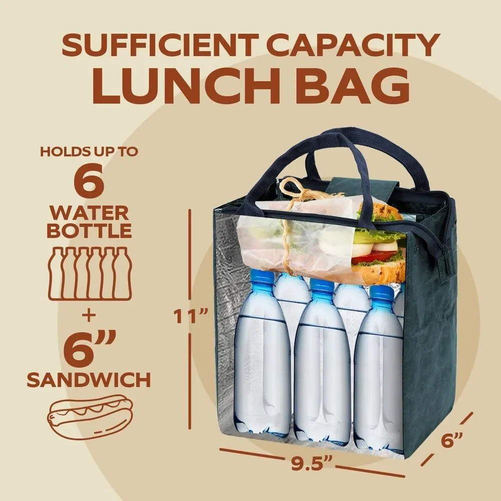 Insulated Lunch Bag Women Tyvek Thermal Tote Leakproof Eco Friendly Spork